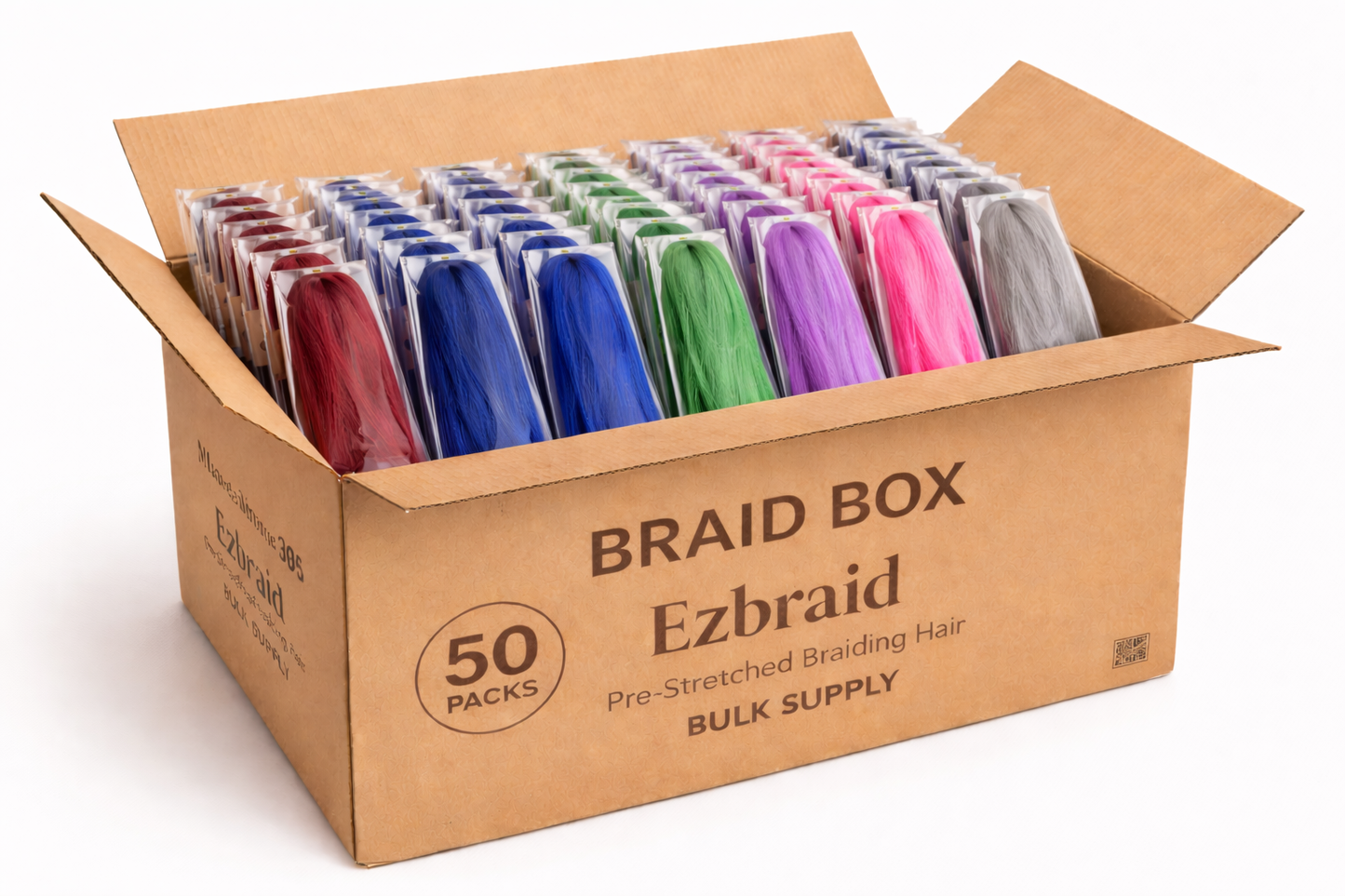Wholesale Braid Boss Box – 50 Pack EZ Pre-Stretched Braiding Hair (26”)