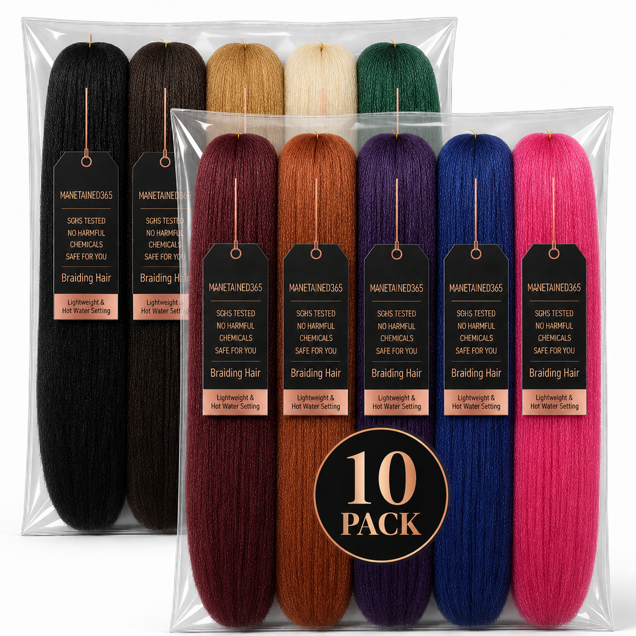 MANETAINED365 Premium Pre-Stretched Braiding Hair — 10 Pack